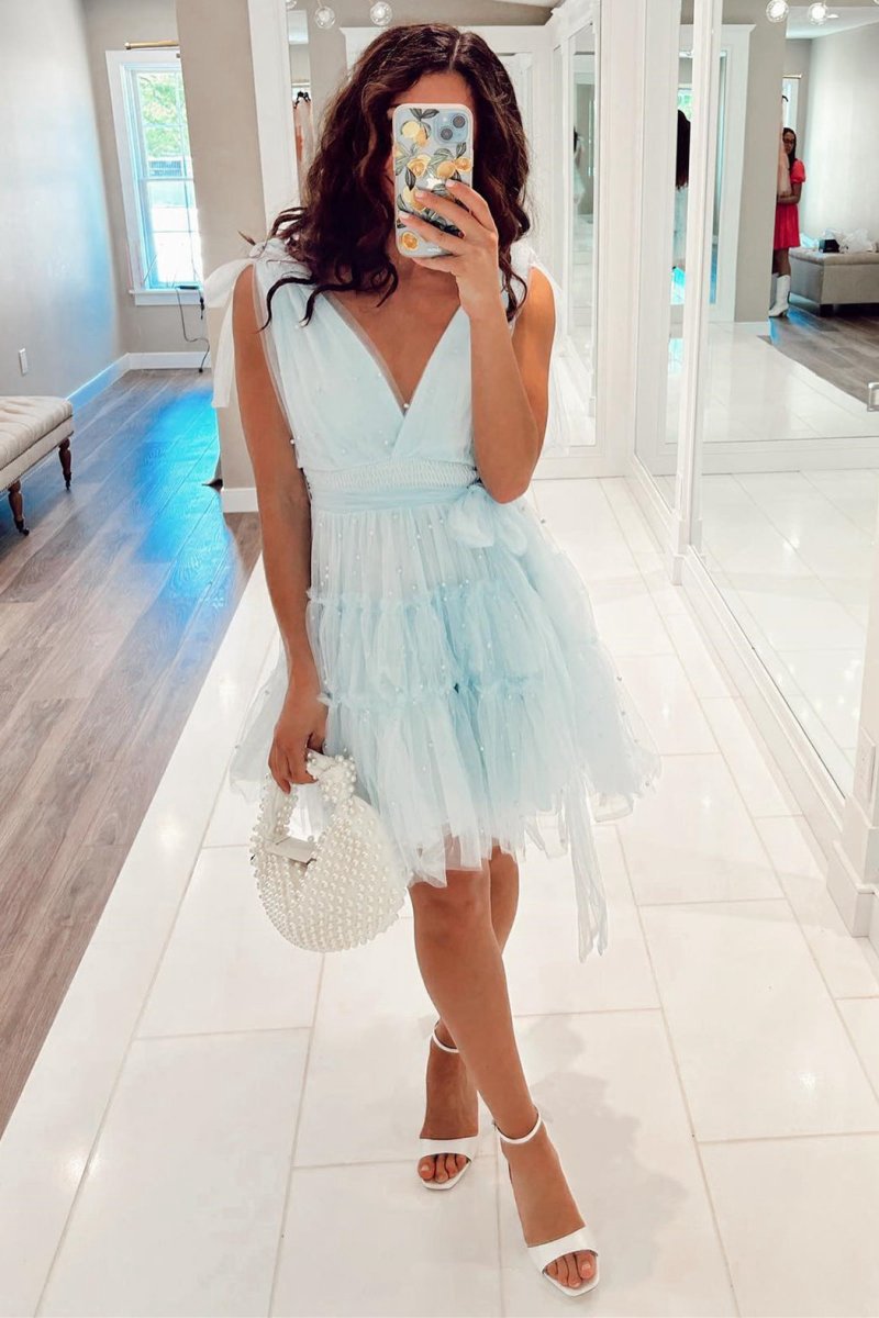Tulle A-line Homecoming Dresses with Pearls