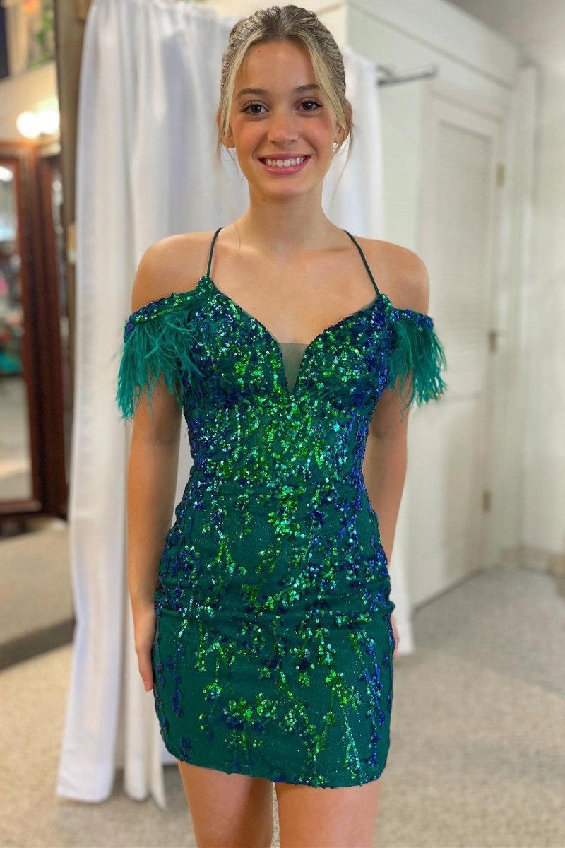 Sequin-Embroidery Lace-Up Short Cocktail Dresses