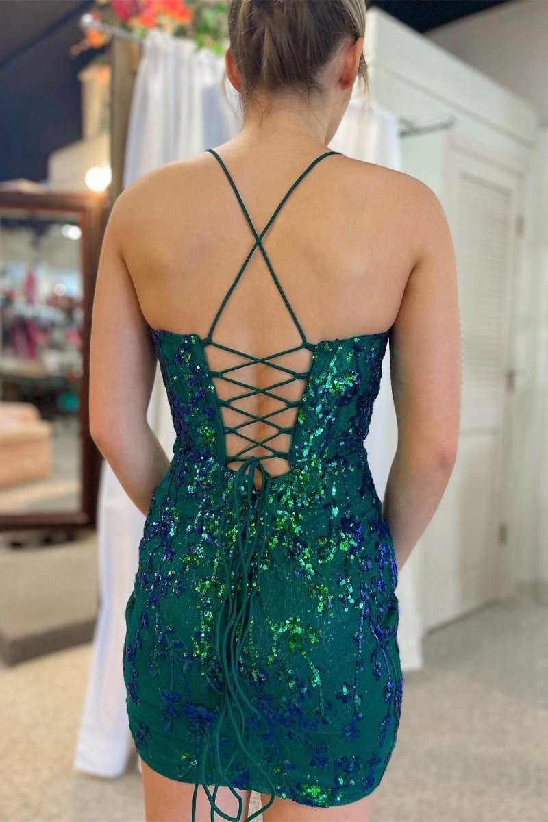 Sequin-Embroidery Lace-Up Short Cocktail Dresses