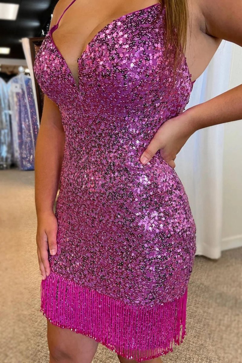 Sequins Tight Homecoming Dresses with Fringes