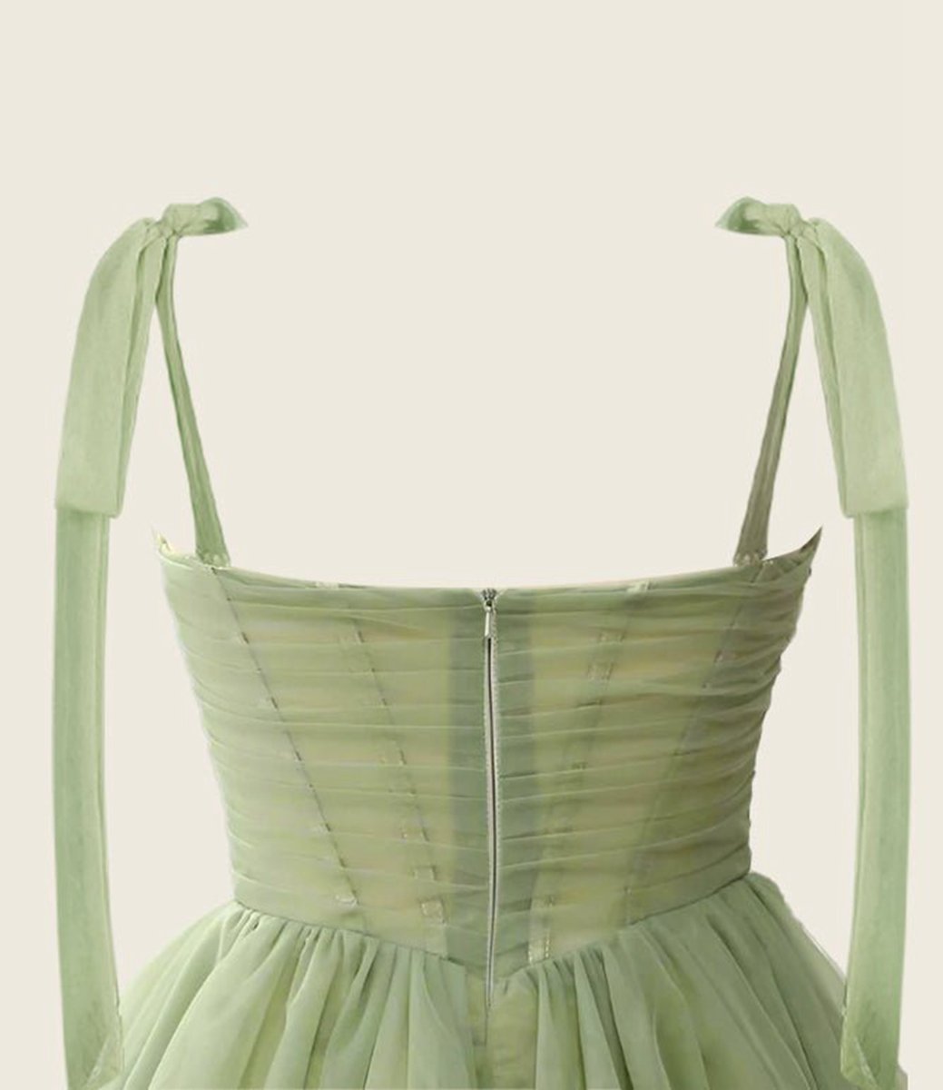 A-line V-Neck Sage Pleated Short Homecoming Dresses