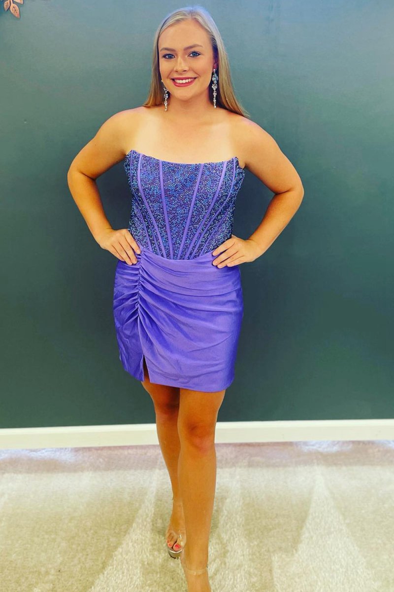 Strapless Beaded Tight Homecoming Dresses