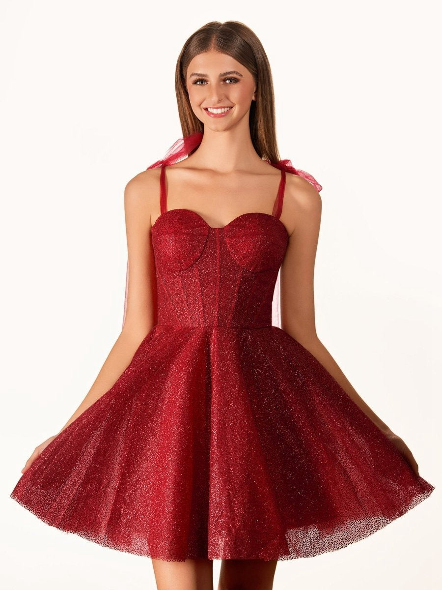 Tie Shoulder Spraying A-line Short Party Dresses