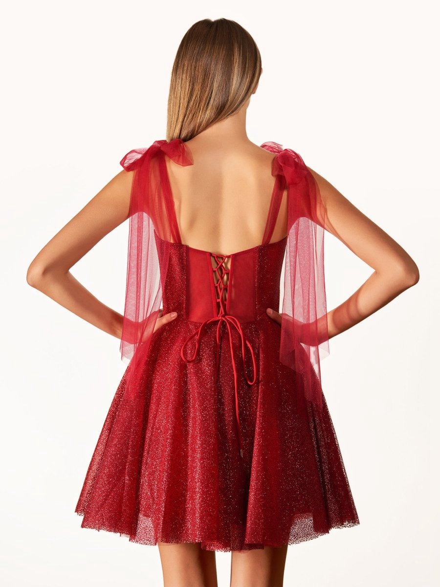Tie Shoulder Spraying A-line Short Party Dresses