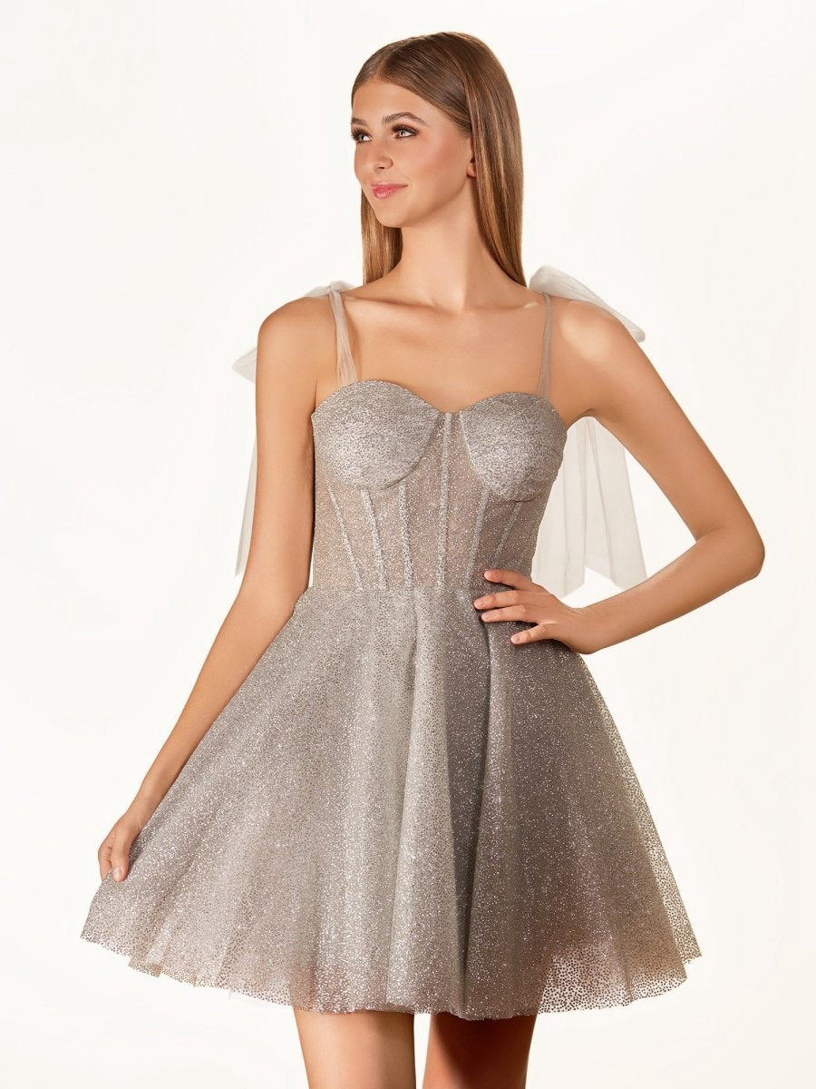 Tie Shoulder Spraying A-line Short Party Dresses