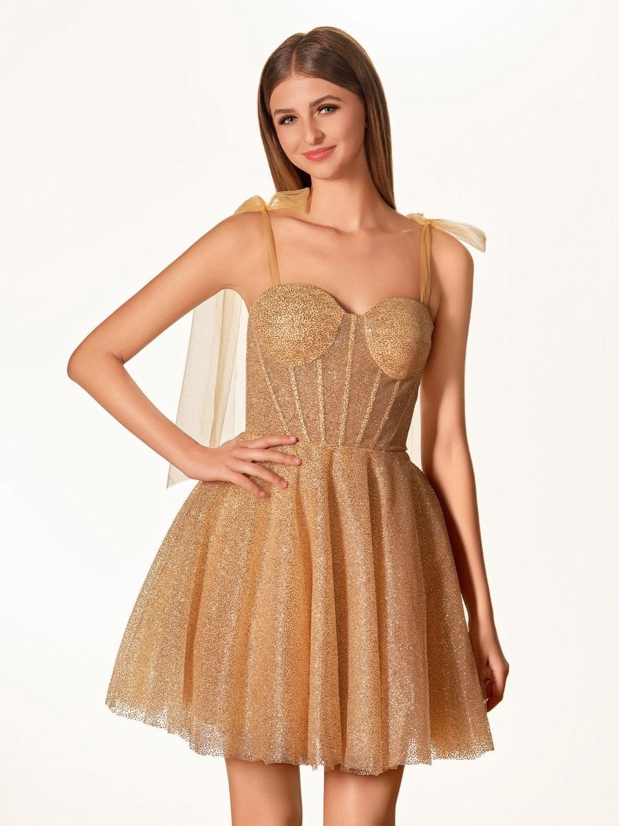 Tie Shoulder Spraying A-line Short Party Dresses