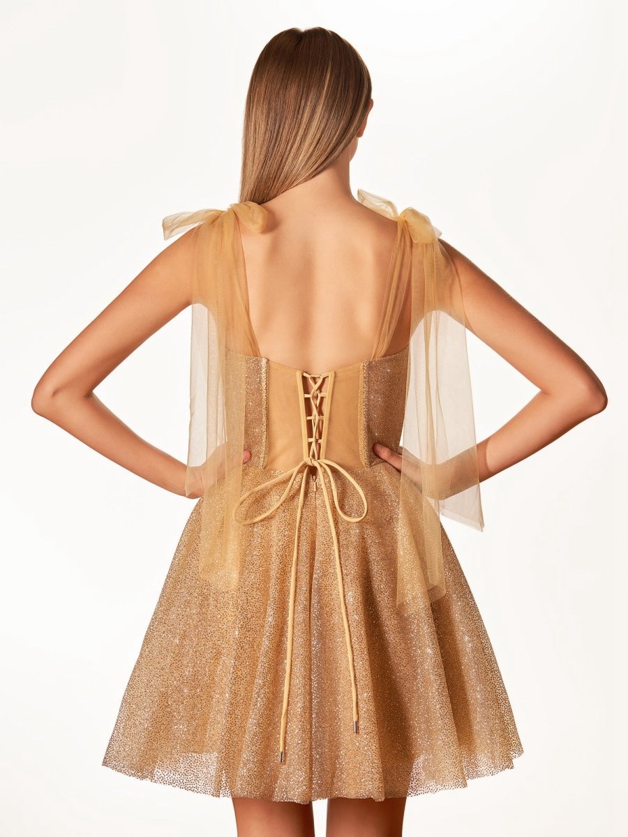 Tie Shoulder Spraying A-line Short Party Dresses