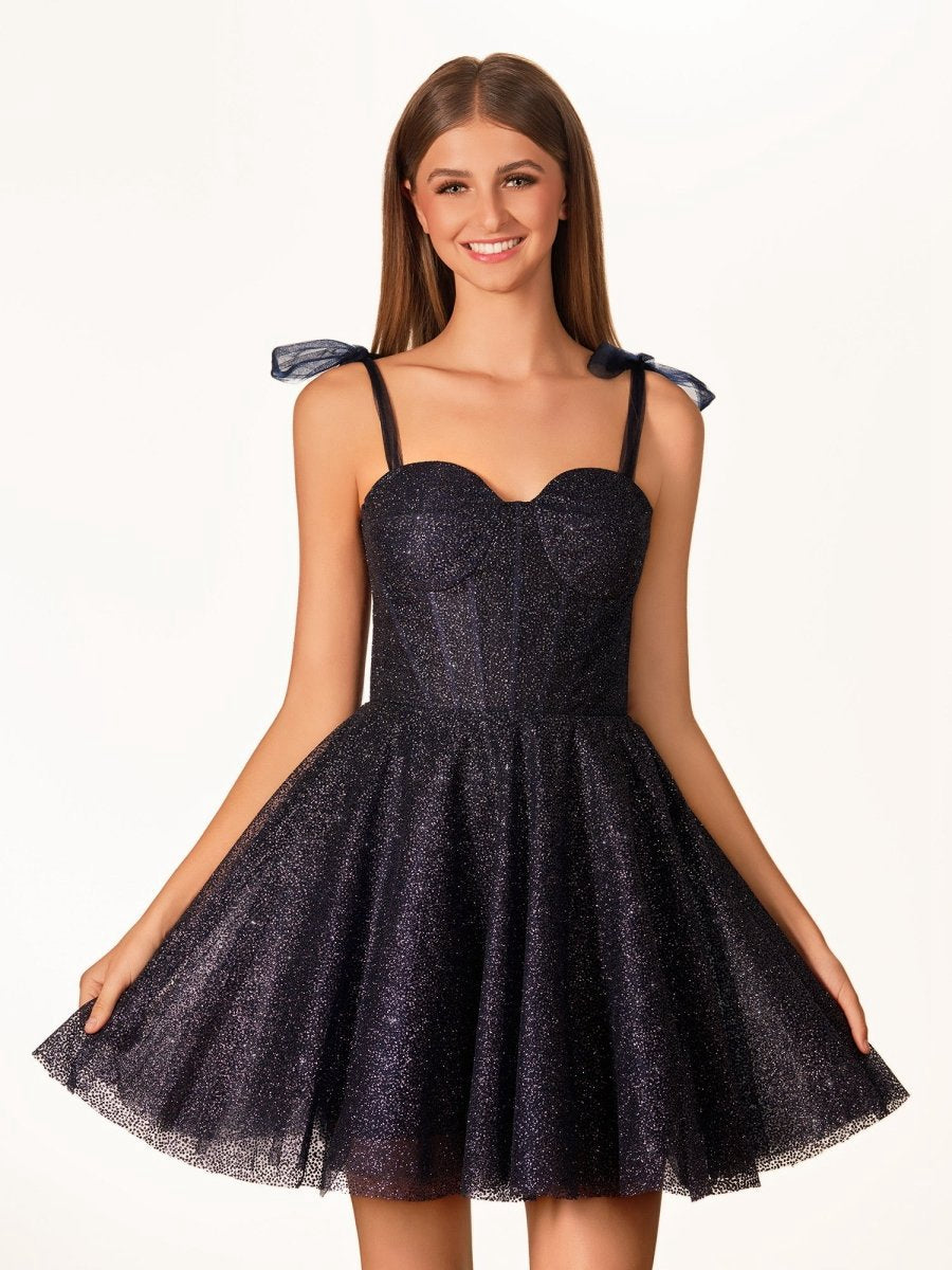 Tie Shoulder Spraying A-line Short Party Dresses