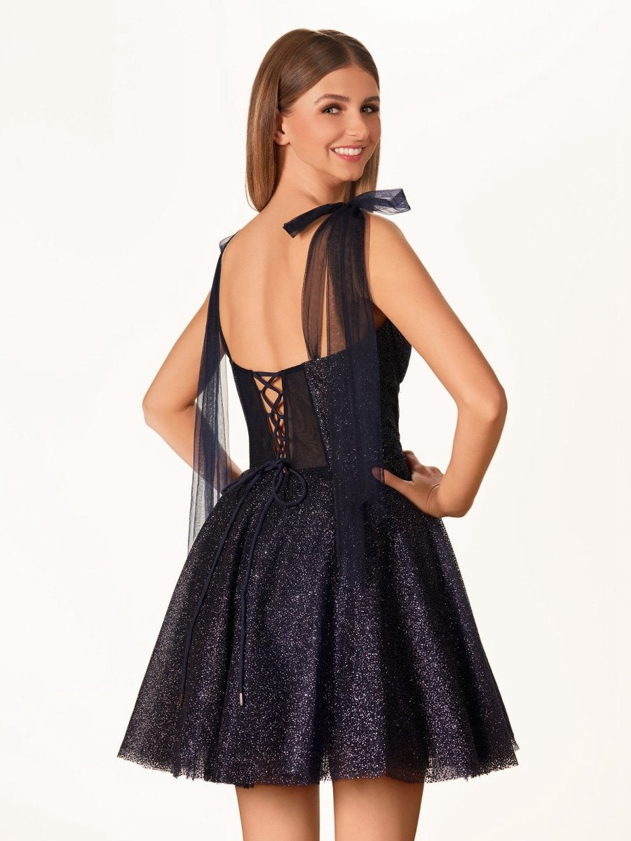 Tie Shoulder Spraying A-line Short Party Dresses