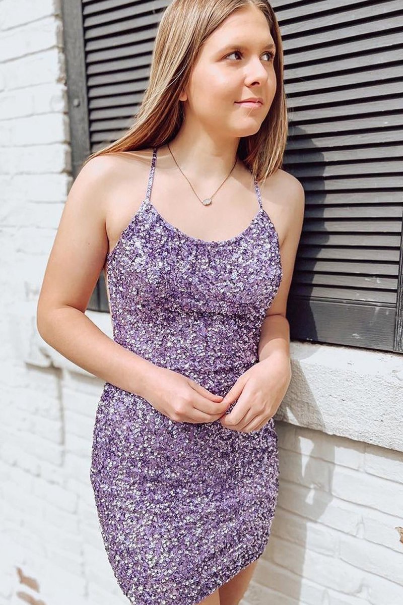 Sparkly Sequins Bodycon Homecoming Dresses with Criss Cross Back