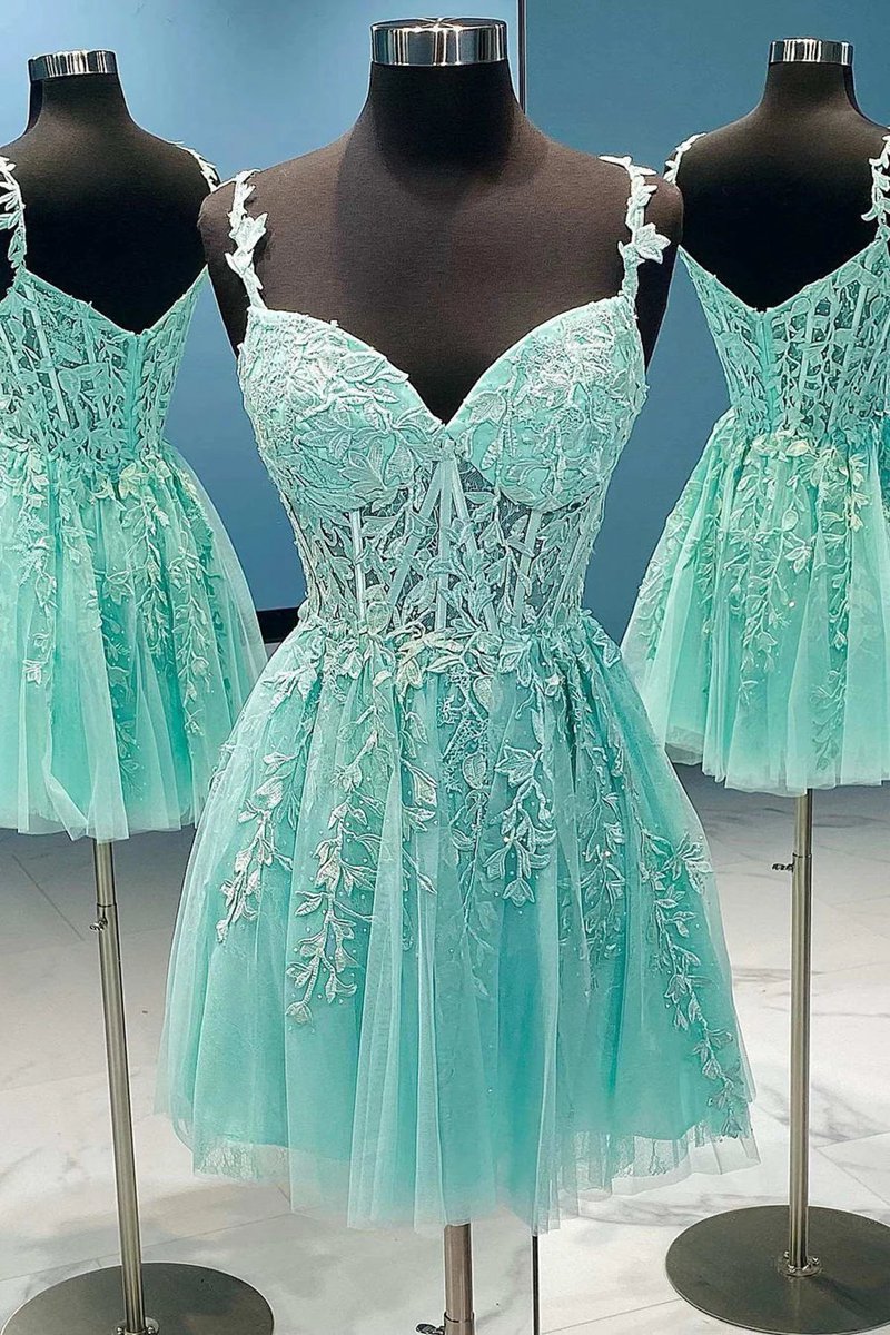 A-line Sweetheart Mint Appliques Short Homecoming Dresses