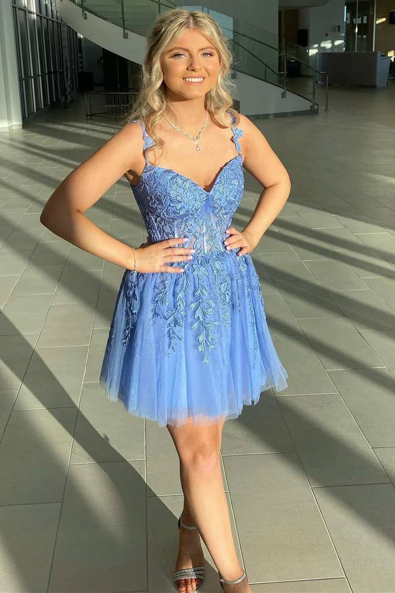 A-line Sweetheart Mint Appliques Short Homecoming Dresses