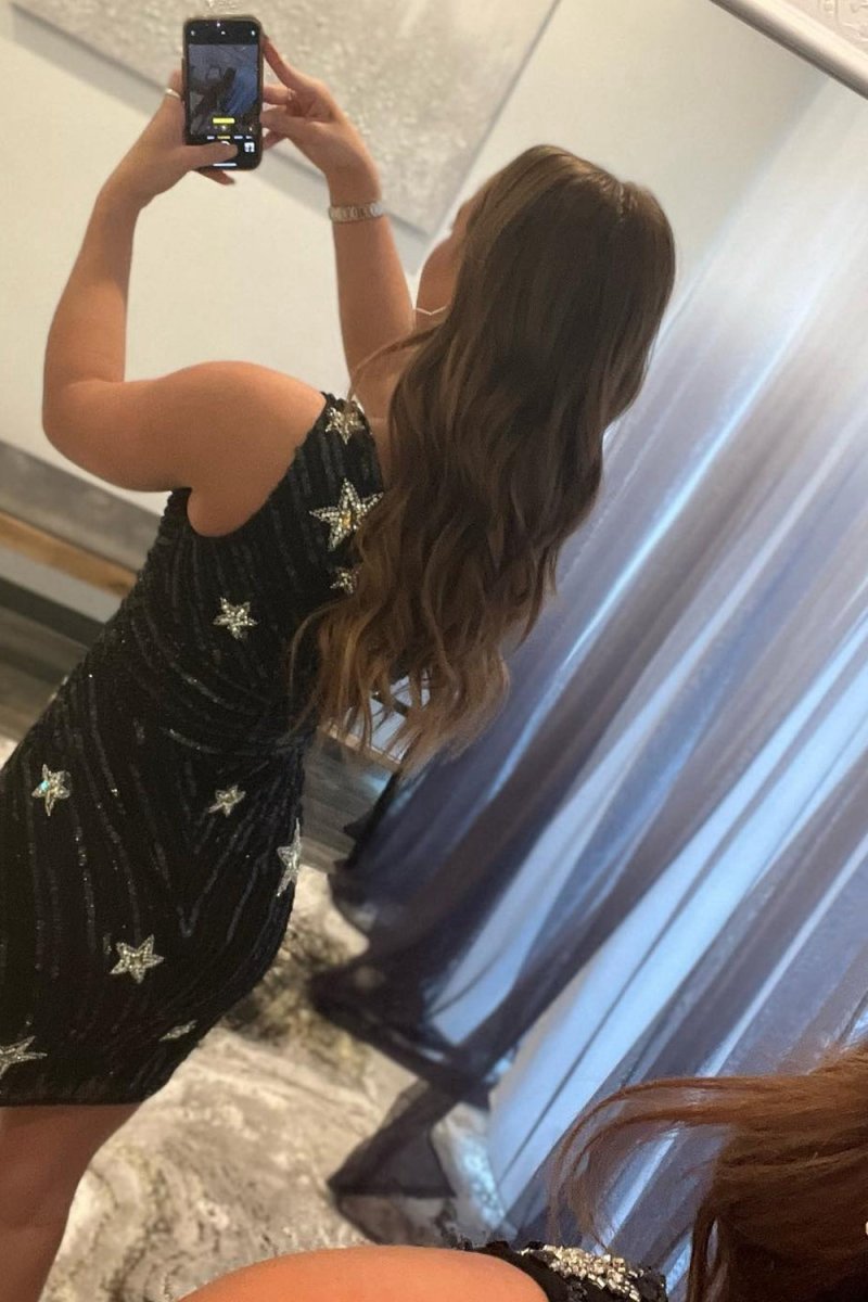 One Shoulder Sequin Star Above Keen Homecoming Dresses