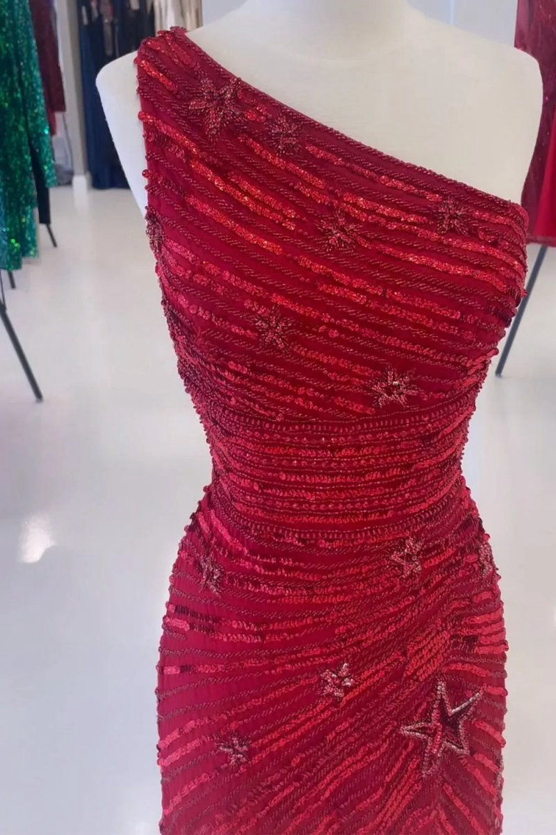 One Shoulder Sequin Star Above Keen Homecoming Dresses