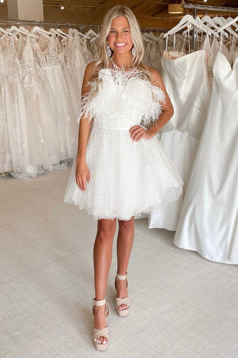 A-line Sequin Feather Short Party Dresses