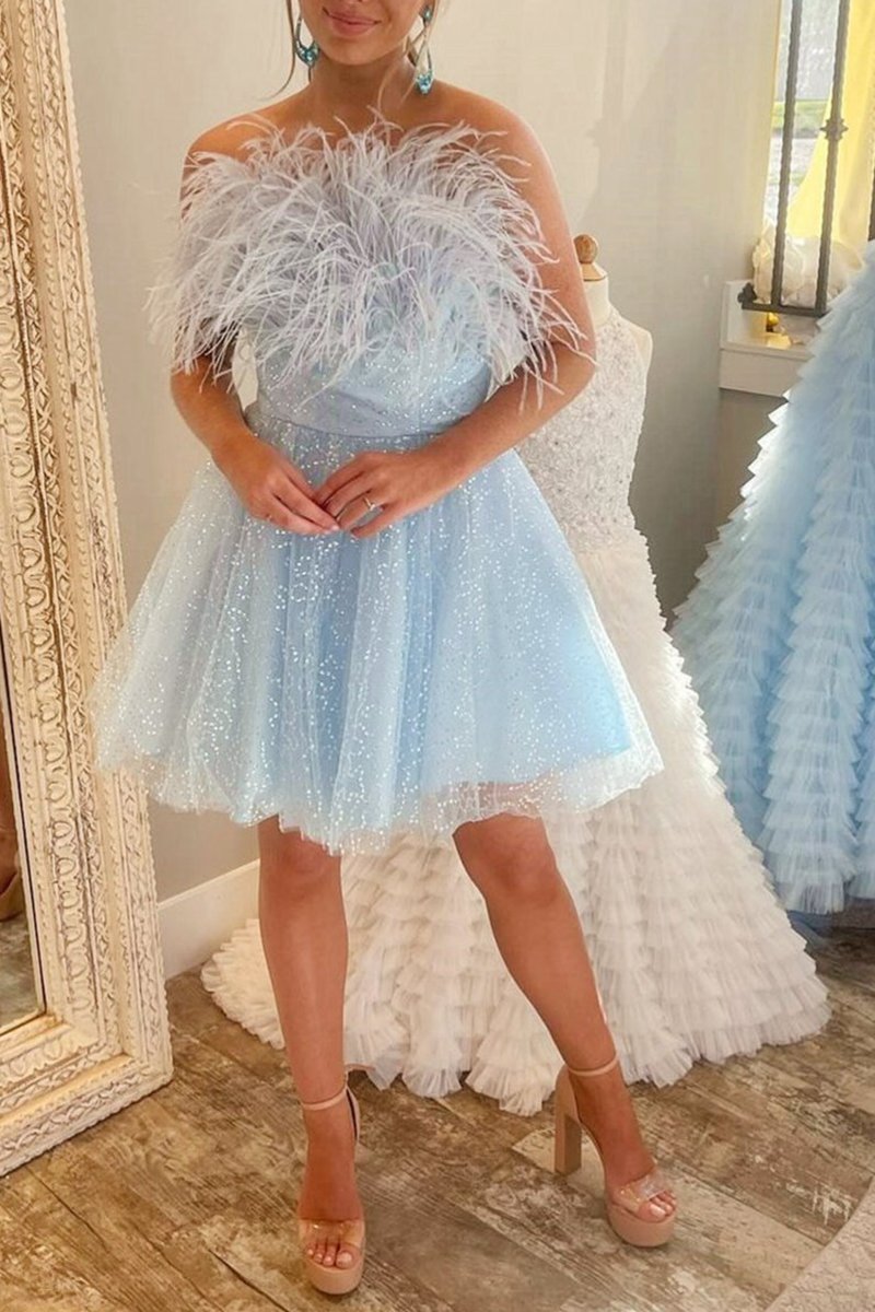 A-line Sequin Feather Short Party Dresses