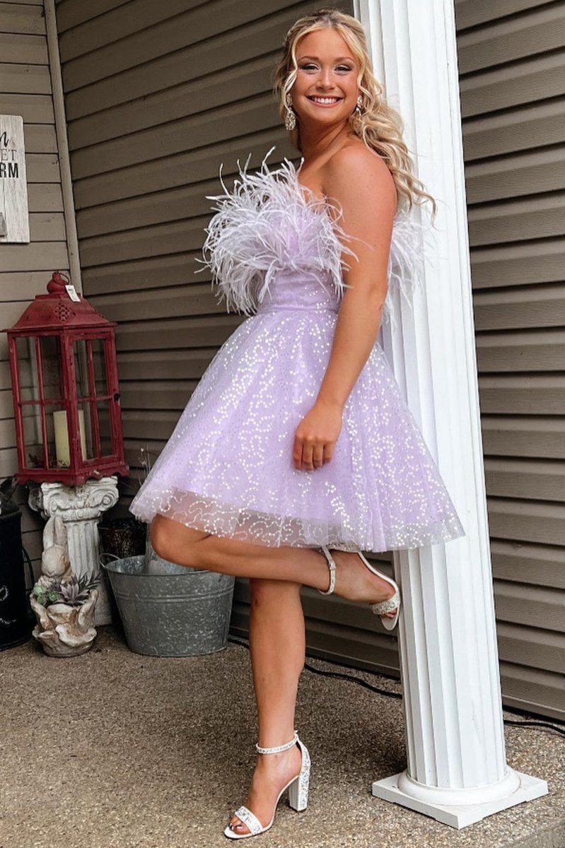 A-line Sequin Feather Short Party Dresses