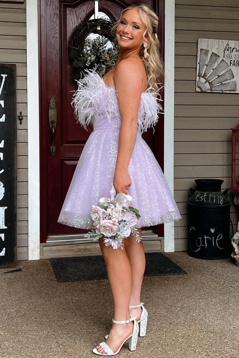 A-line Sequin Feather Short Party Dresses