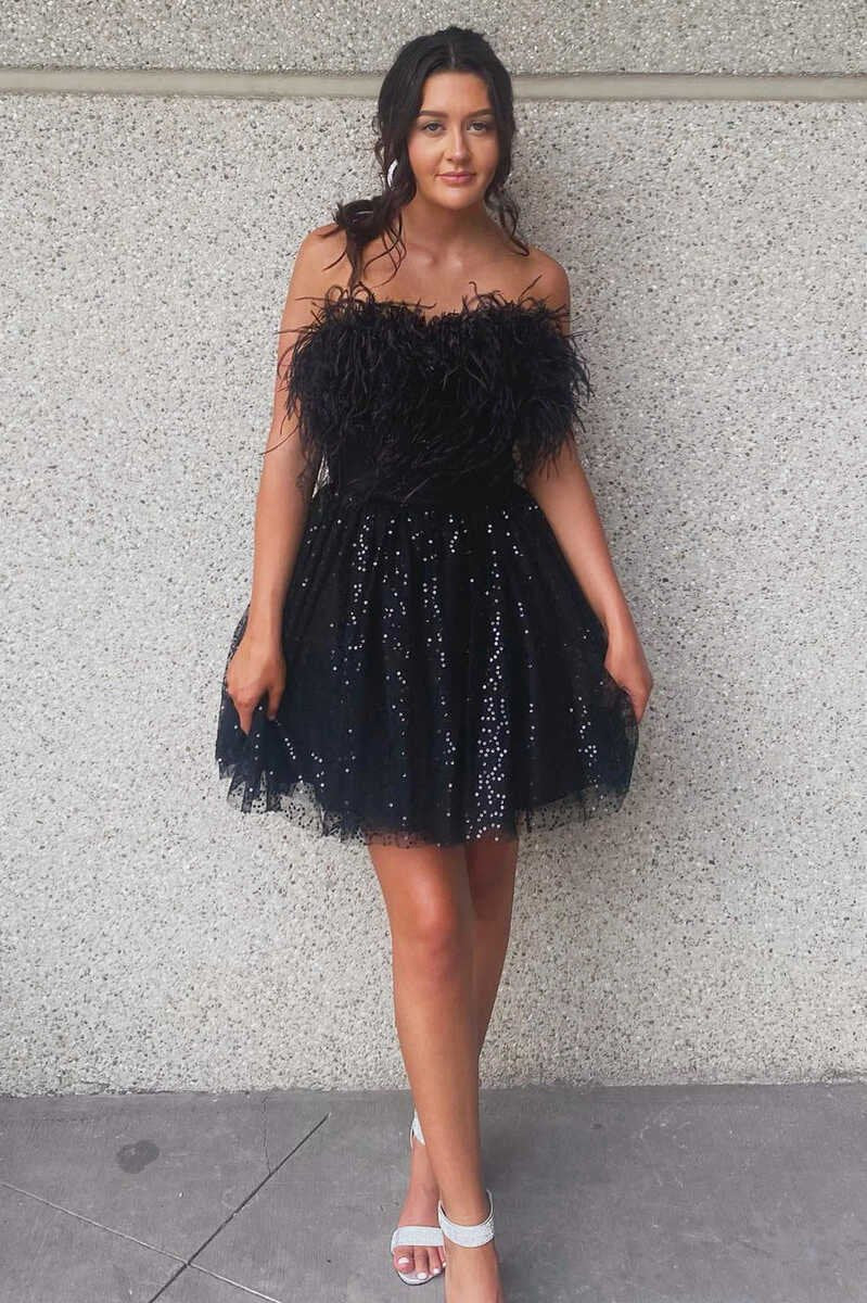 A-line Sequin Feather Short Party Dresses