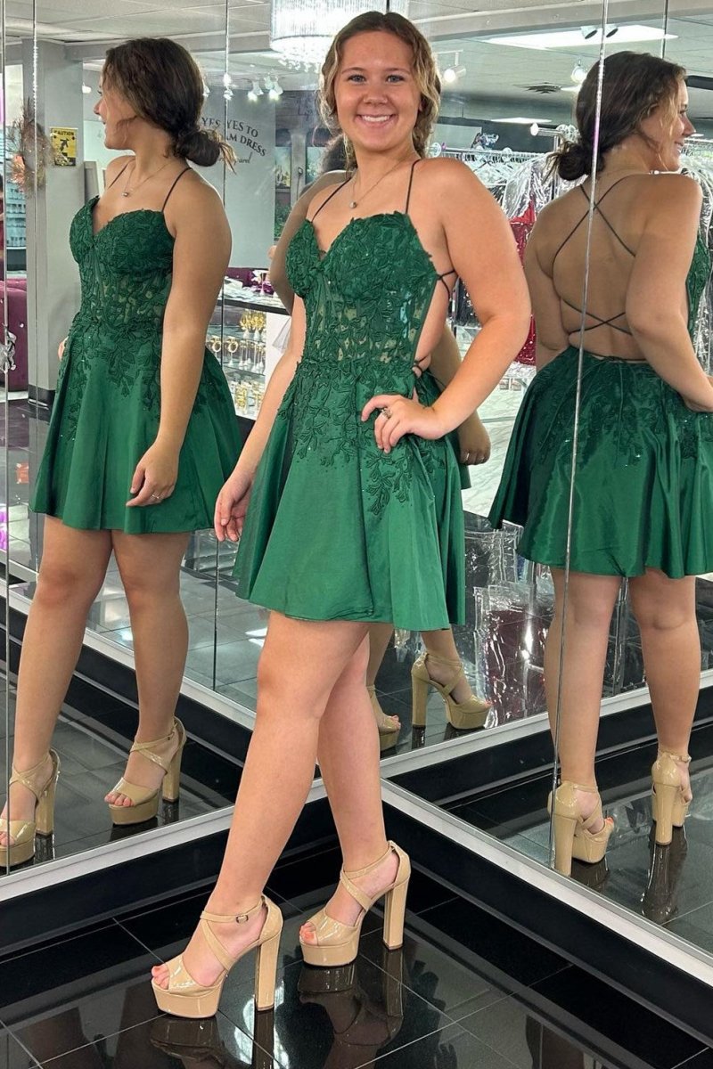 Appliques Sweetheart Lace-Up A-line Short Party Dresses