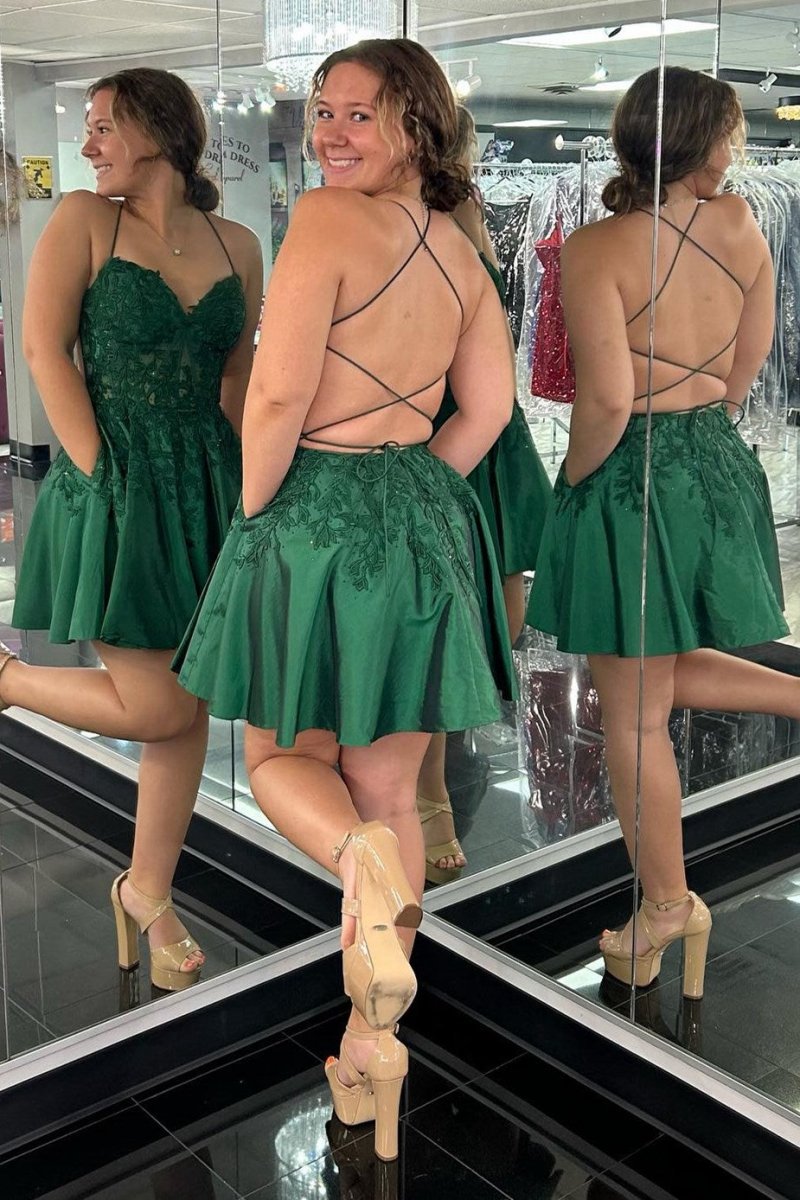 Appliques Sweetheart Lace-Up A-line Short Party Dresses