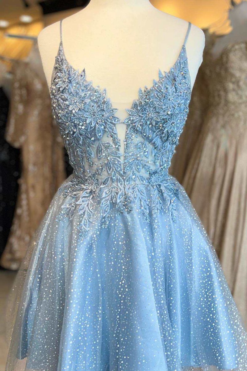 Floral Lace Plunge Neck A-line Short Party Dresses