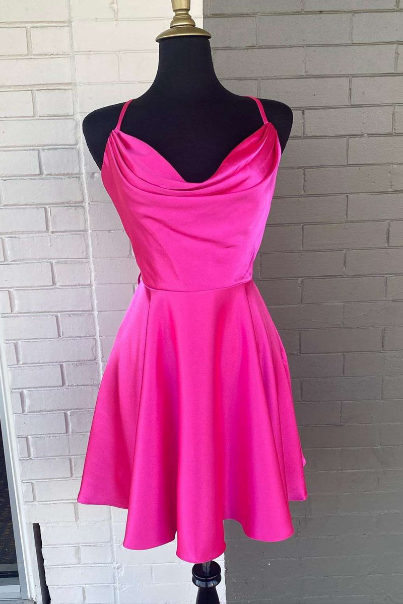 A-line Cowl Neck Lace-Up Short Homecoming Dresses