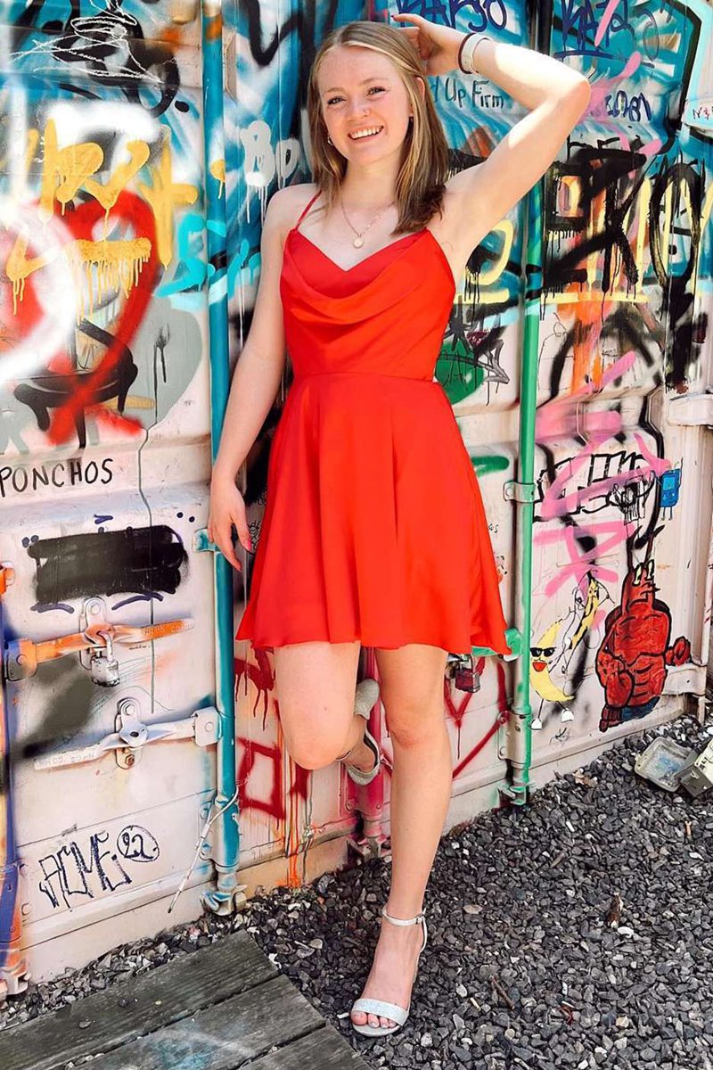 A-line Cowl Neck Lace-Up Short Homecoming Dresses