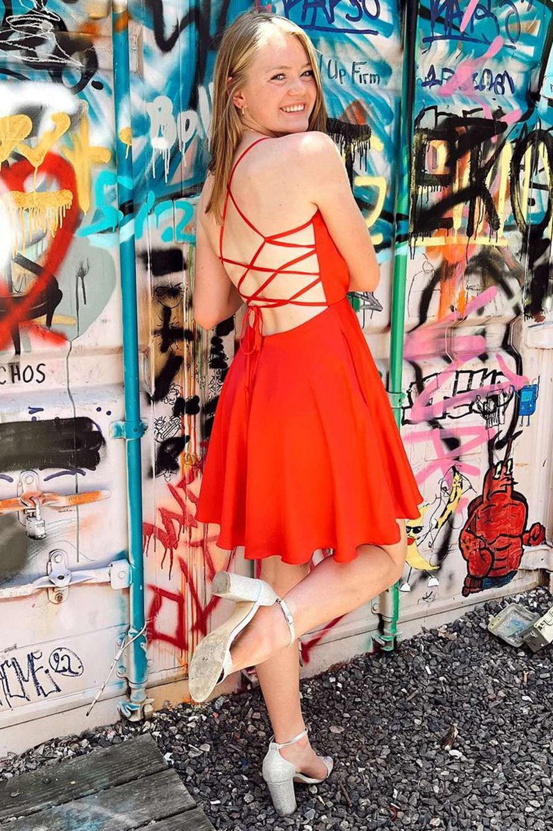 A-line Cowl Neck Lace-Up Short Homecoming Dresses