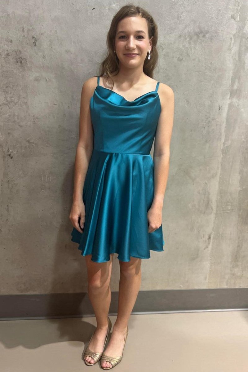 A-line Cowl Neck Lace-Up Short Homecoming Dresses