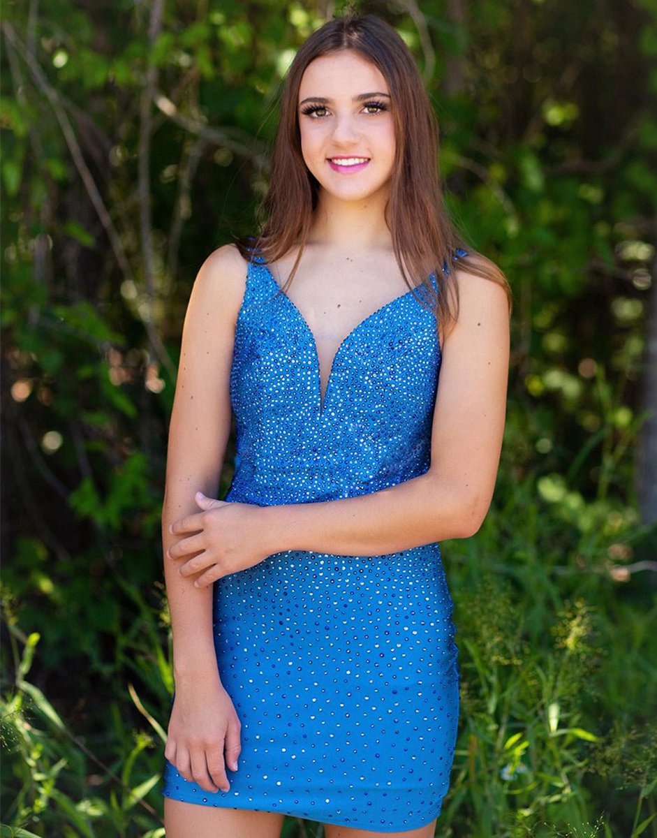 Sheath Beaded Plunging Short Homecoming Dresses