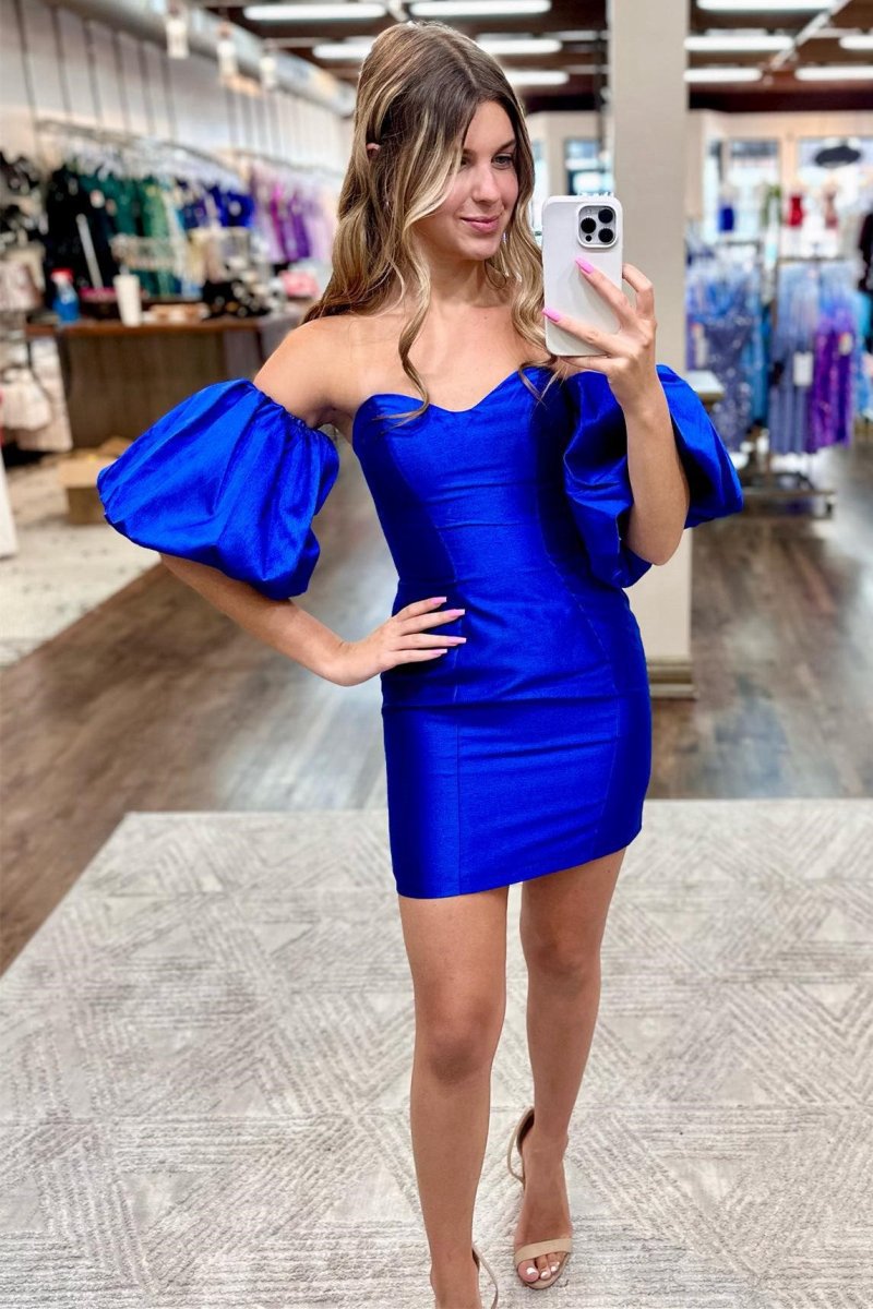 Strapless Bodycon Cocktail Dresses with Puff Sleeves