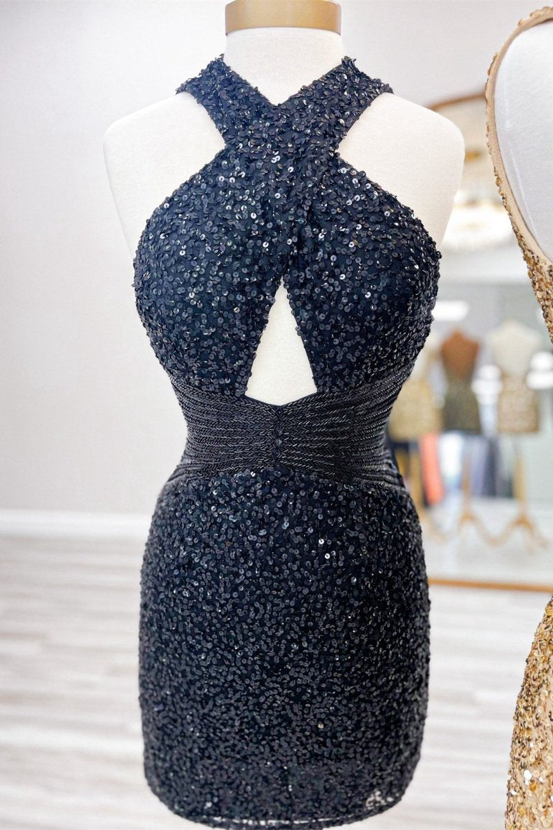 Sequin Cross-Front Short Cocktail Dresses