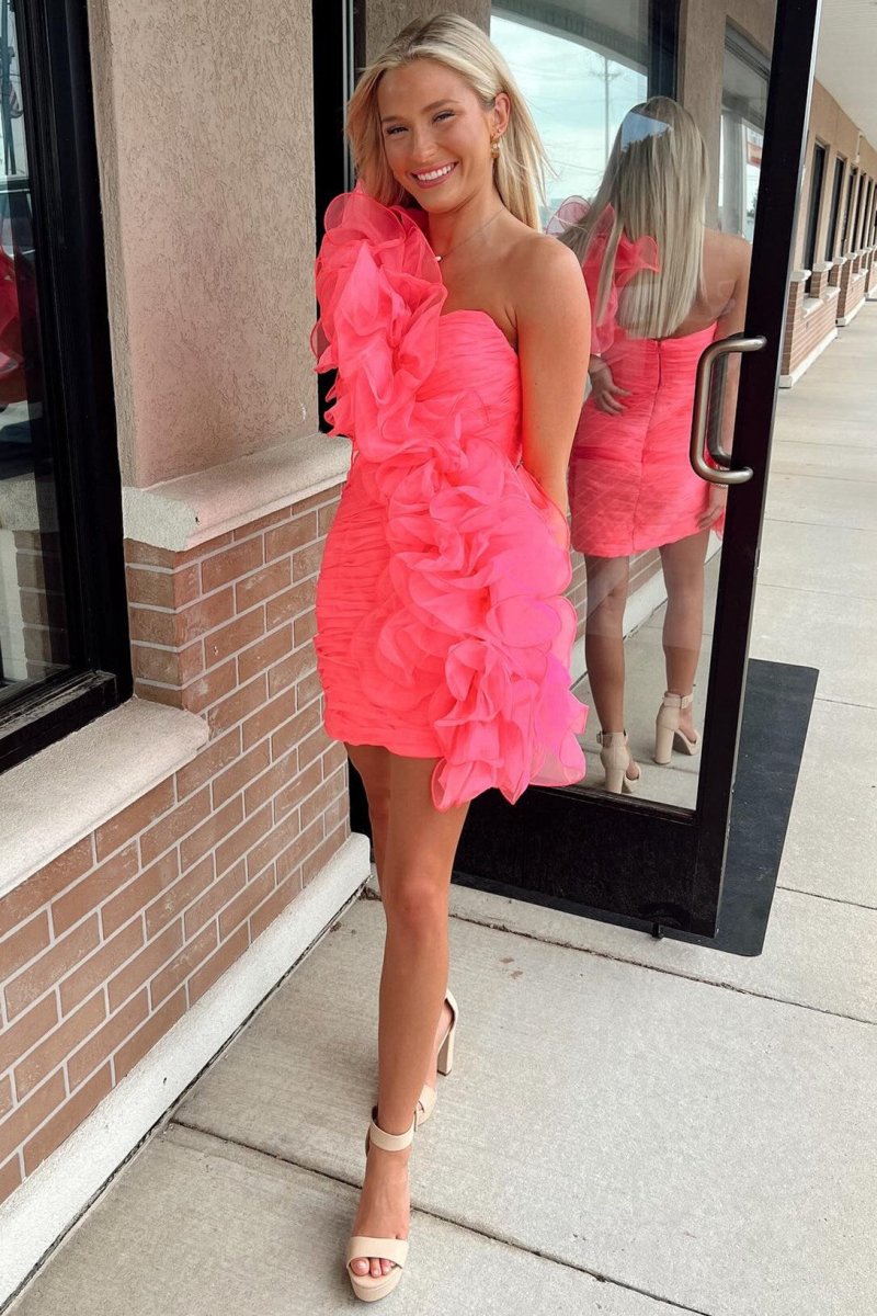 One-Shoulder Ruffle Short Homecoming Dresses