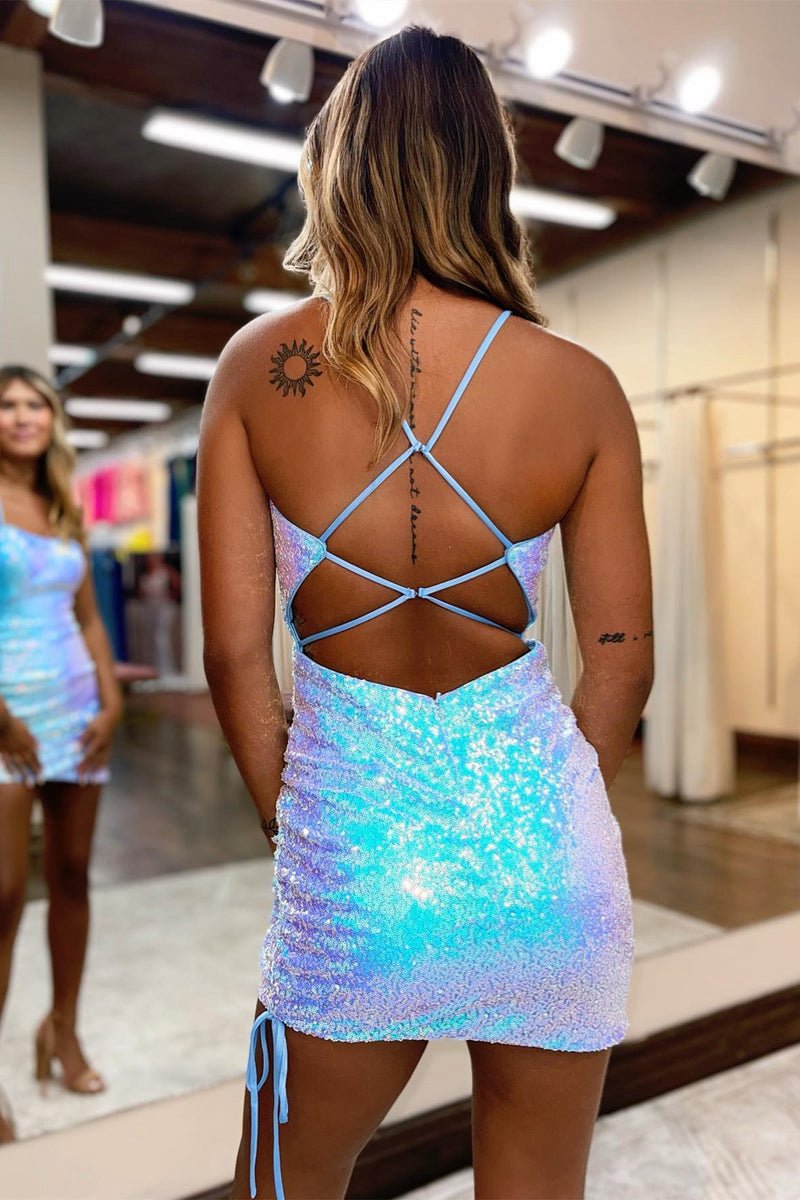 Iridescent Sequins Lace-Up Sheath Homecoming Dresses