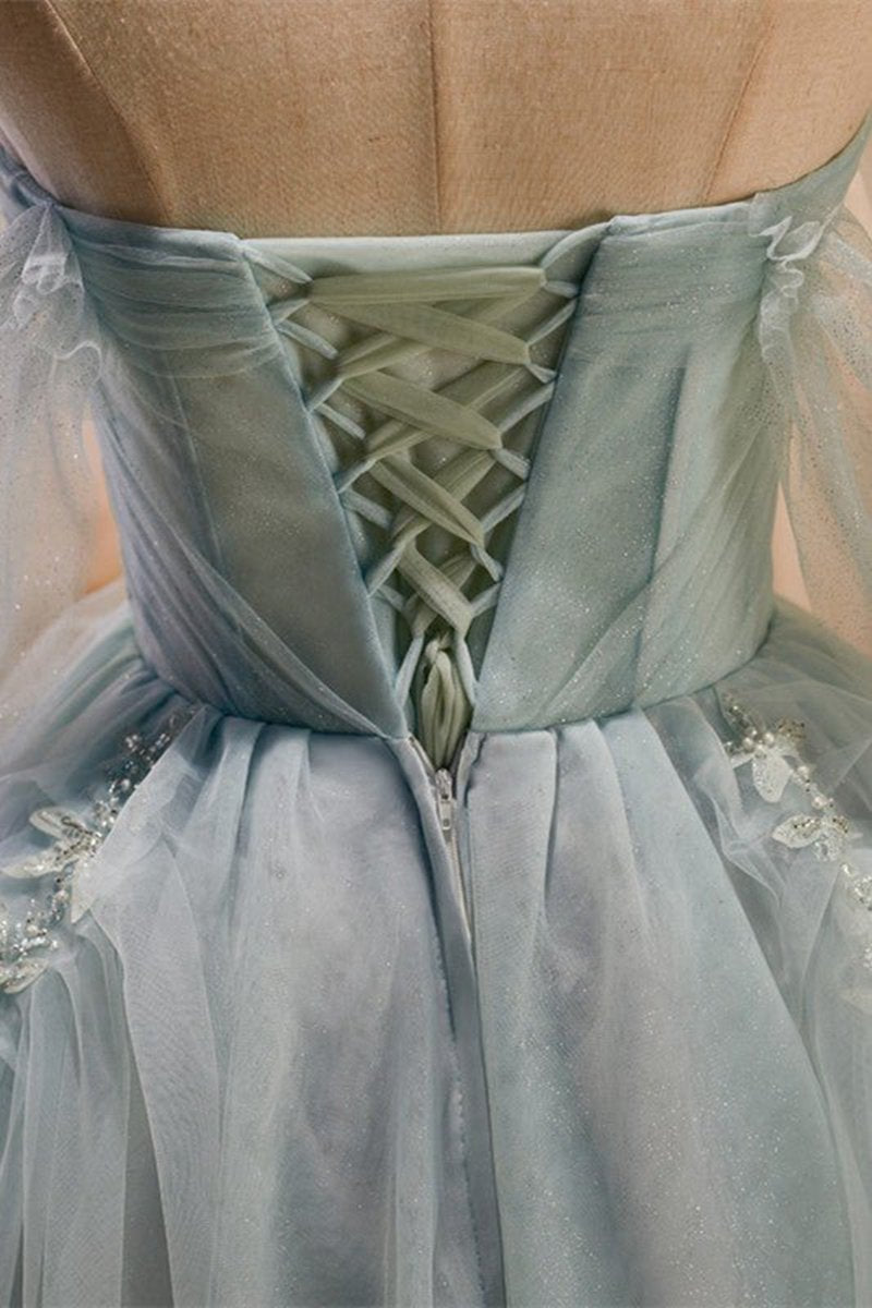 Fairy-tale Tulle Beaded Off-the-Shoulder Lace-Up Back A-line Party Dresses