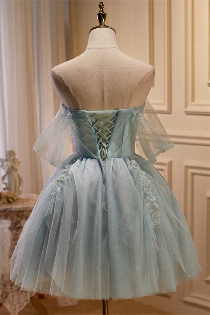 Fairy-tale Tulle Beaded Off-the-Shoulder Lace-Up Back A-line Party Dresses