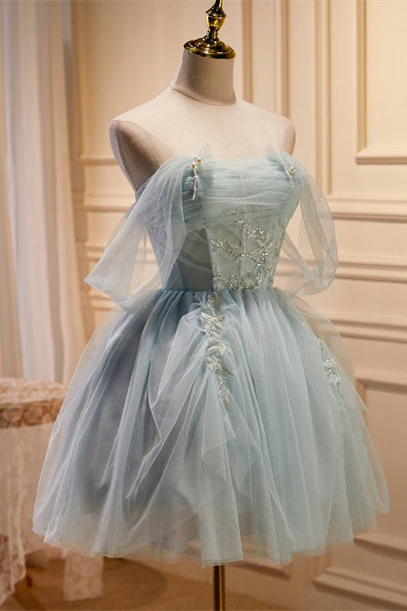 Fairy-tale Tulle Beaded Off-the-Shoulder Lace-Up Back A-line Party Dresses