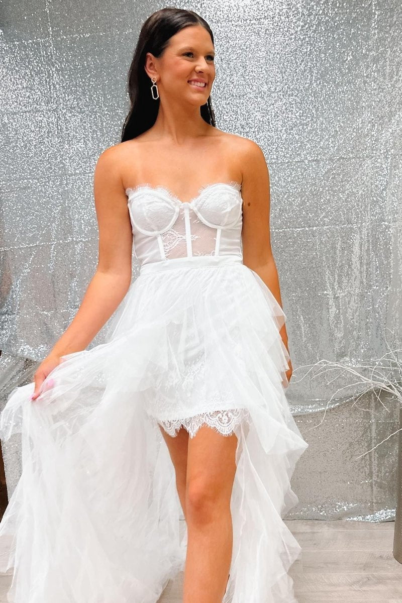 Lace Corset High-Low Party Dresses with Ruffles