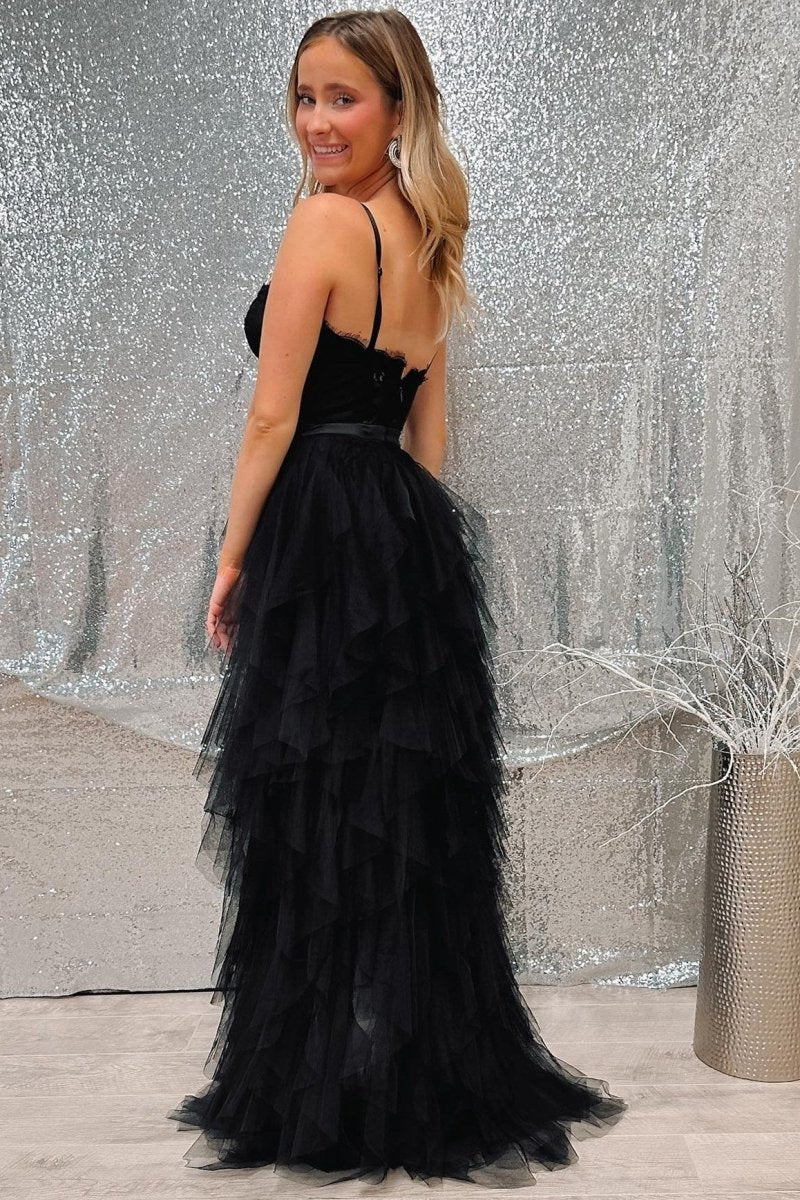 Lace Corset High-Low Party Dresses with Ruffles