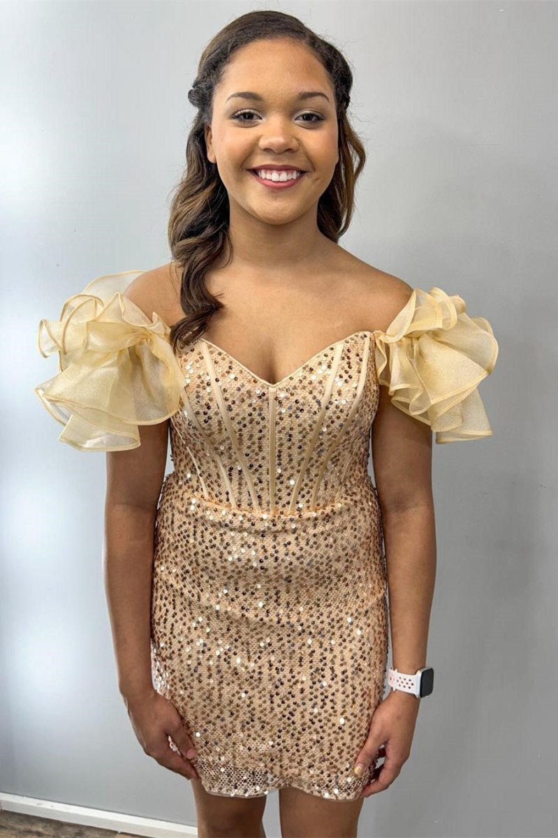 Bodycon Off-the-Shoulder Iridescent Sequin Short Homecoming Dresses
