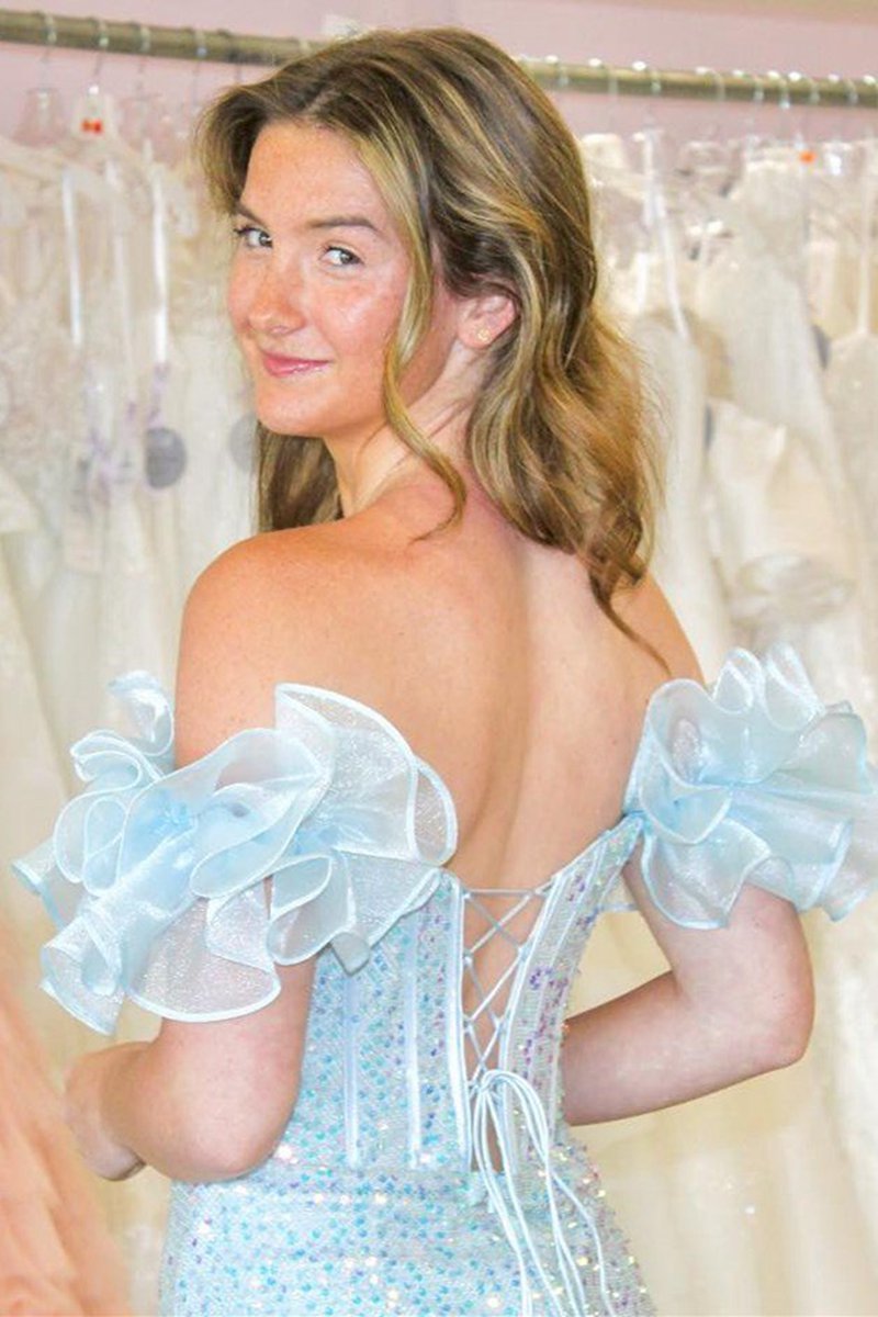 Bodycon Off-the-Shoulder Iridescent Sequin Short Homecoming Dresses