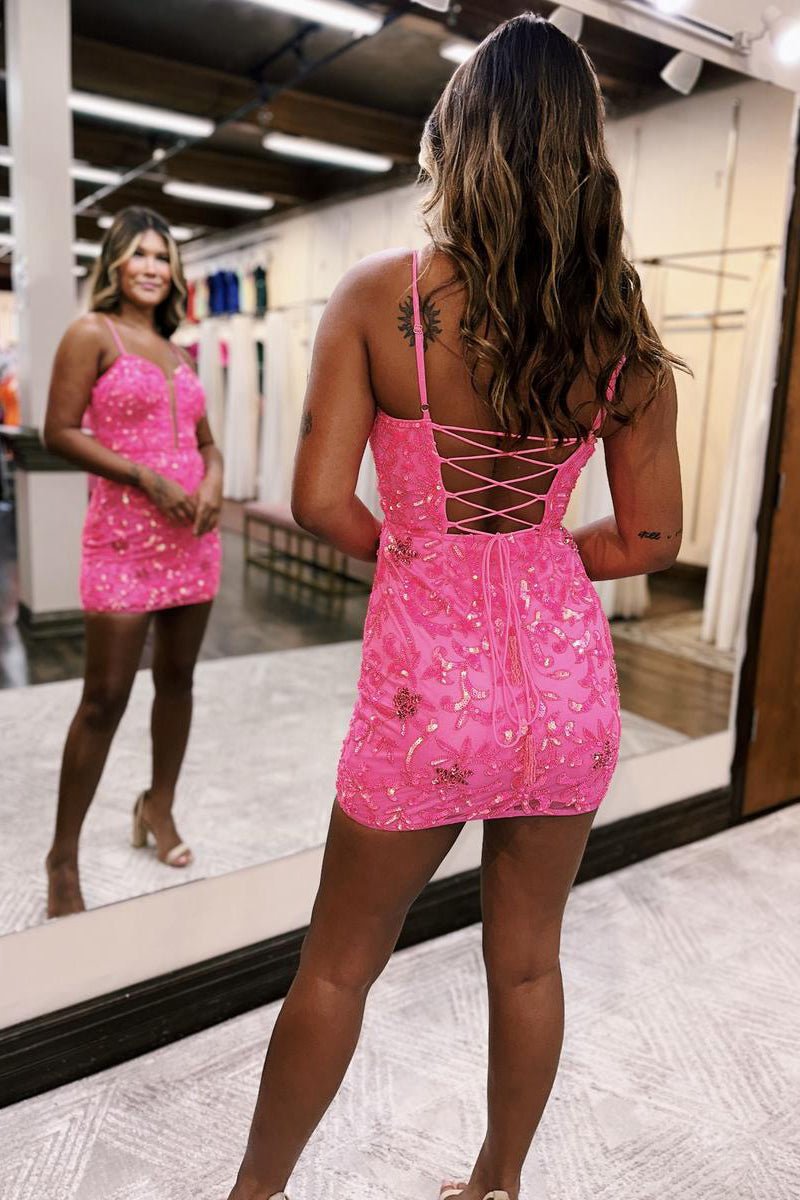 Deep V neck Sheath/Column Short Homecoming Dresses