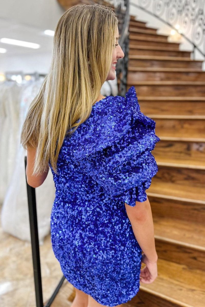 Sheath Sequin One-Shoulder Short Homecoming Dresses