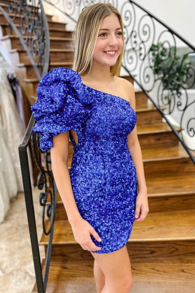 Sheath Sequin One-Shoulder Short Homecoming Dresses