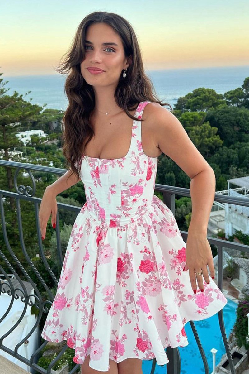 A-line Floral Short Homecoming Dresses