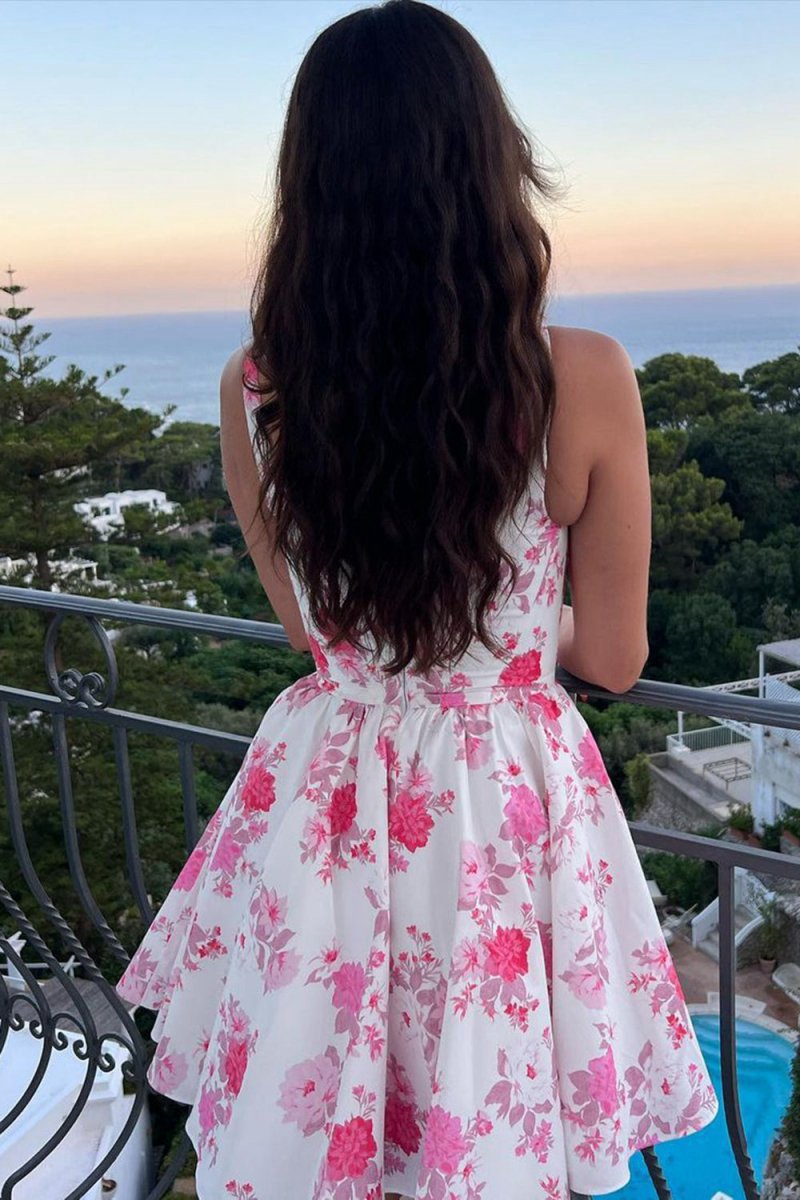 A-line Floral Short Homecoming Dresses