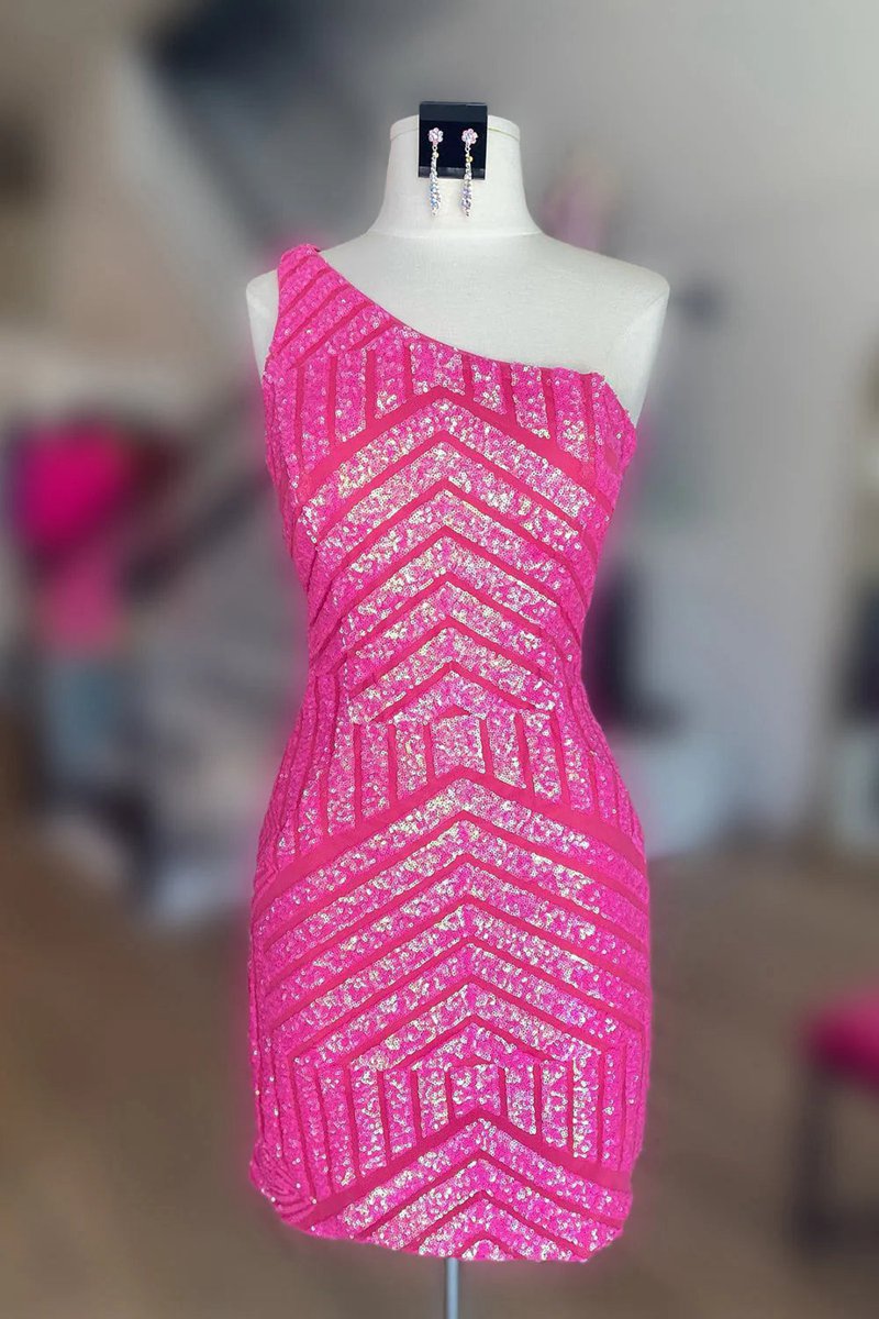 Sheath One Shoulder Sequins Short Homecoming Dresses