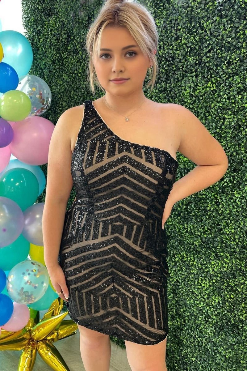 Sheath One Shoulder Sequins Short Homecoming Dresses