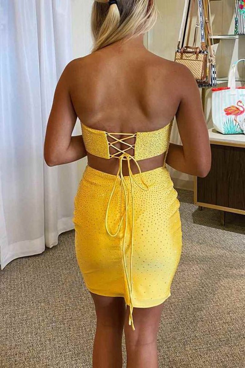 Glitter Bodycon Strapless Lace Up Short Homecoming Dresses